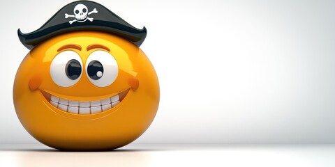 A cheerful pirate emoji greets adventurers with a playful smile and whimsical charm in a bright studio setting, ready to embark on a treasure quest