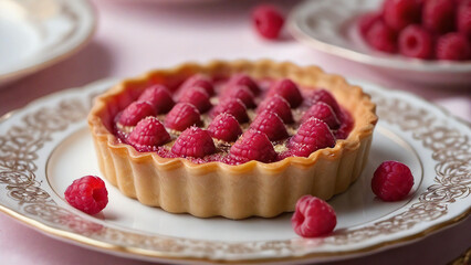 Raspberry pie closeup on a plate