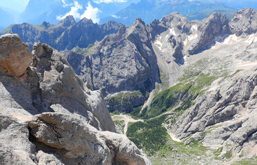 mountain panorama seen from the summit of Marmolada in Northern Italy in the Alps at over 3000...