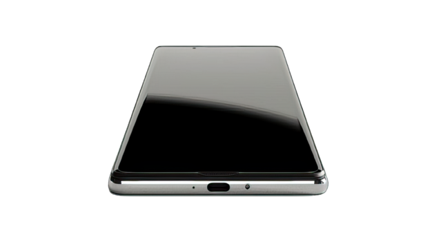 A Sleek Modern Smartphone Placed on a Flat Surface Showcasing Its Minimalist Design and Reflective Screen