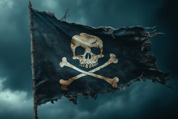 Naklejka premium a pirate flag flutters against a dark sky