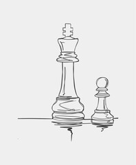 Minimalist line drawing of a chess king and pawn standing side by side, symbolizing leadership, teamwork, and strategy.