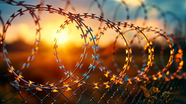 Gleaming metal barbe glistening at sunrise in an urban setting