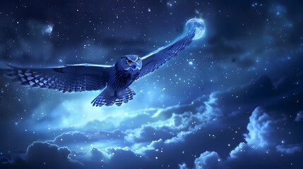 Naklejka premium Majestic Owl Soaring Through the Night Sky