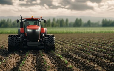 An autonomous tractor using laser-guided systems to plow a large field