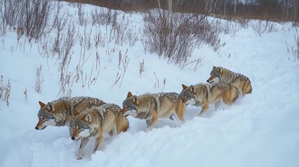 Naklejka premium Wolf Pack in Snowy Forest