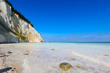 limestone and chalk cliffs overlooking the turquoise sea in Denmark in Mons Klint Island