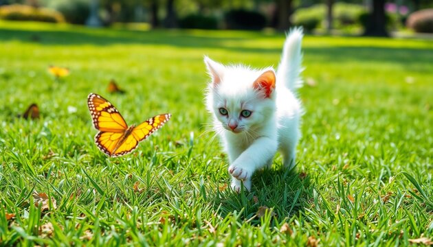 A kitten and a butterfly