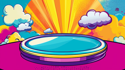 Pop art concept product podium. Colorful background in pop art retro comic style.