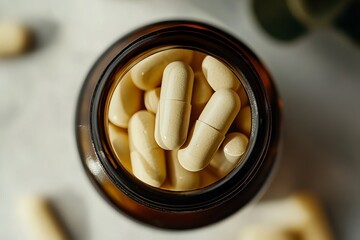  a bottle of pills, macro professional food promotional photography