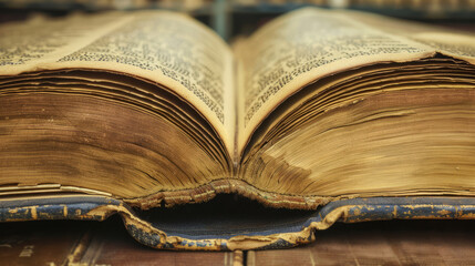 Obraz premium Old Book, Closeup Of Pages, Antique Text, Vintage Book, Aged Paper.