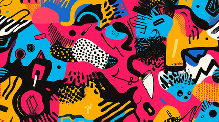 Pop art concept multicolored abstract pattern featuring meaningless and complex shape. Colorful background in pop art retro comic style.