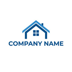 Elegant Blue House Logo Design for Real Estate and Construction Companies