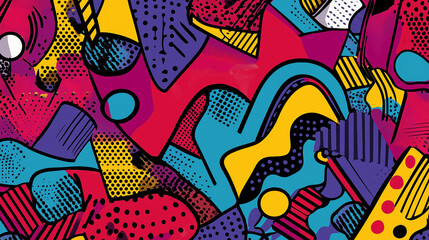 Fototapeta premium Pop art concept multicolored abstract pattern featuring meaningless and complex shape. Colorful background in pop art retro comic style.