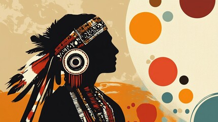 Native American Silhouette with Geometric Pattern