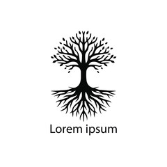 Obraz premium A black and white drawing of a tree with roots in the middle