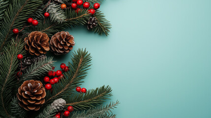 Christmas Wreath decorations light blue background 