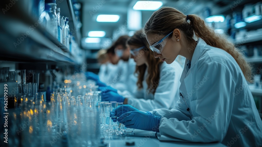 Poster lab technicians working in a laboratory