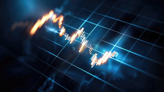 Abstract representation of data trends with glowing lines and grid patterns, ideal for technology and finance themes.