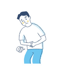 お腹を押さえている困った表情の男性　