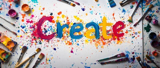 Colorful Paint Brushes and Splashes with Create Text
