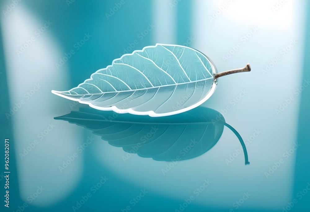 Poster leaf reflection on mirror with ship in water nature scene