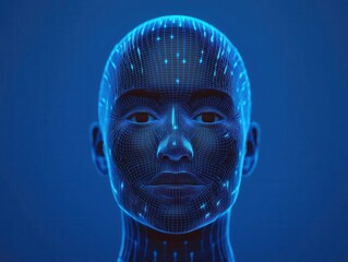 Biometric scanner with facial recognition, person gaining access, 3D illustration