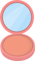 Open compact powder case with mirror, featuring a pink round design. Ideal for beauty, fashion, or cosmetic-related themes. Commonly used for makeup, skincare, or personal grooming visuals.
