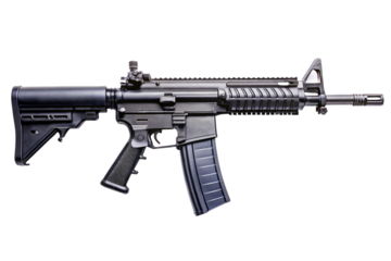 Black assault rifle isolated on white background