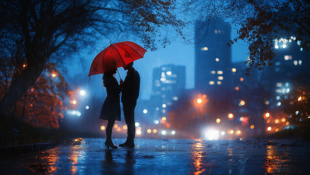 couple under umbrella - Powered by Adobe