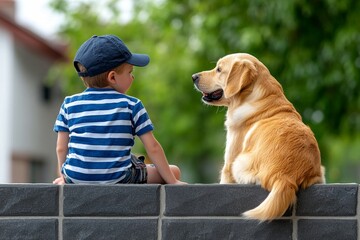 Children and pet, exploring the outdoors, best friends adventure together, discovering new things with curious eyes and noses