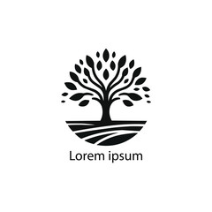 A black and white drawing of a tree with roots in the middle