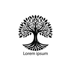 A black and white drawing of a tree with roots in the middle