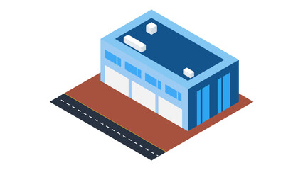 Simple isometric garage with white rolling door isolated on white background