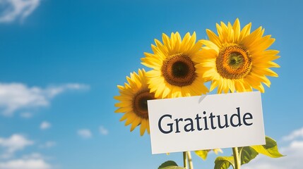 Gratitude Sunflowers Blue Sky