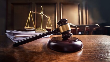 Legal documents and gavel on a desk, close up, justice and law, professional, authoritative atmosphere