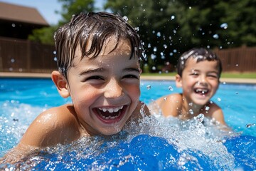Children in the pool, summer fun, carefree days enjoy the freedom of long summer afternoons spent splashing in the sun