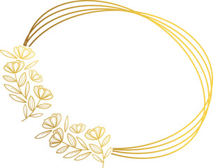 Floral wreath with leaves for wedding. Frame of garden rose with stem and leaves. Hand Drawn Rose Gold Colored Flower Wreath. 