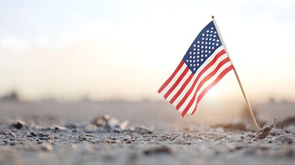Naklejka premium United We Stand The Resilient American Flag at Ground Zero - A Symbol of Hope Amidst the Light and Debris After Tragedy