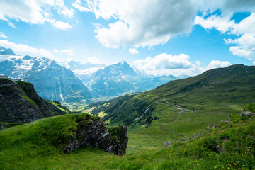 Bachalpsee Lake in Grindelwald Switzerland, reached from a hike at Grindelwald First in the Swiss Alps