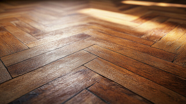 Parquet floor close-up with sun reflection