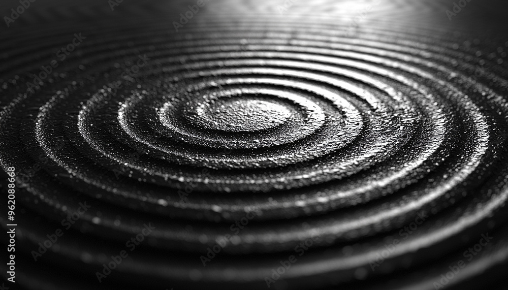 Poster metallic swirling circle pattern spinning in dark environment generated by ai