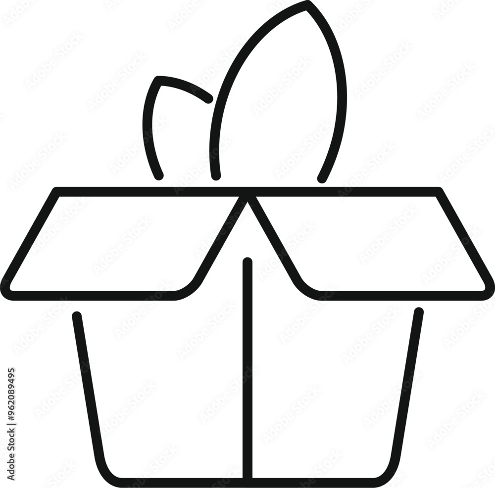 Poster simple vector icon of an open cardboard box with leaves growing from it, representing eco friendly p