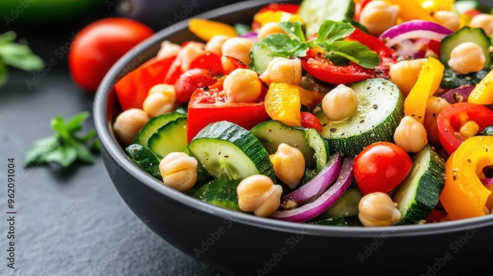 Wall mural a bowl of a salad with vegetables and tomatoes in it, ai