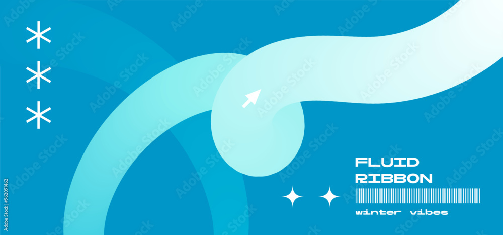 Poster loopy ribbon shape with gradient blue color. winter vibes neo brutal banner template. vector minimal
