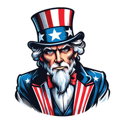 Stern elderly man with American flag outfit, vector illustration, symbolizes patriotism