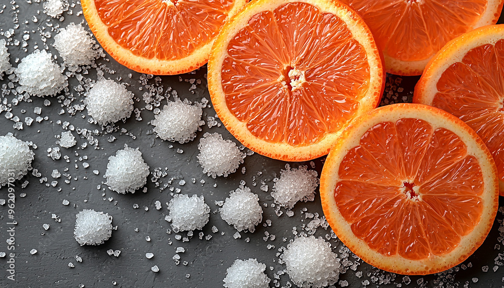Poster refreshing citrus fruit slice on a bright table generated by ai