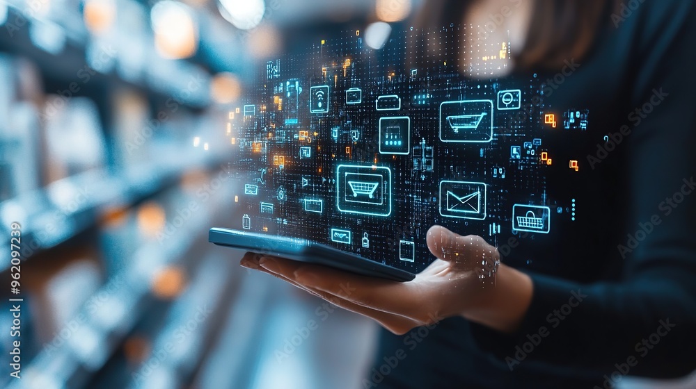 Poster Advanced Online Shopping with Digital Interface Icons