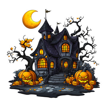 Halloween Spooky Haunted House isolated on a transparent background