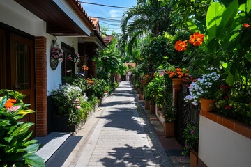 Beautiful cozy street, quiet mornings, peaceful charm is perfect for a morning walk, where the only sounds are birds chirping and the distant chatter of locals